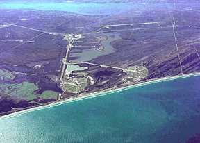 Aerial photograph of launch pads 39-A and 39-B
