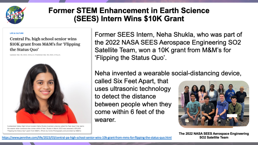 Former STEM Enhancement in Earth Science (SEES) Intern Wins $10K Grant